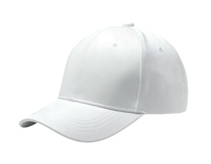 White baseball cap with curved bill, against a black background