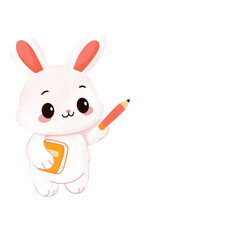 Cute Bunny with Book and Pencil Illustration