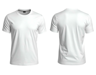 Front and back views of a plain, white, short-sleeved t-shirt
