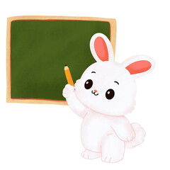 Cartoon Bunny with Pencil and Blackboard