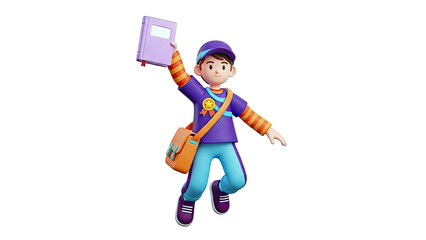 3D Cartoon Boy with Book and Bag