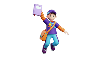 3D Cartoon Boy with Book and Bag