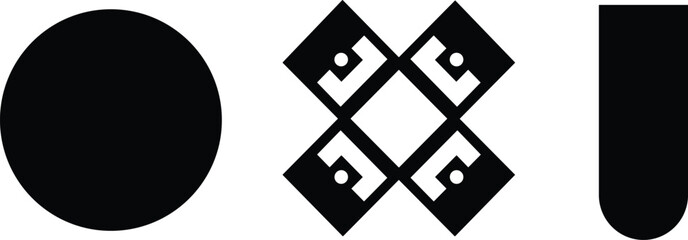 Abstract geometric shape icon set with circle square cross and rounded rectangle minimalist symbols for modern logo design