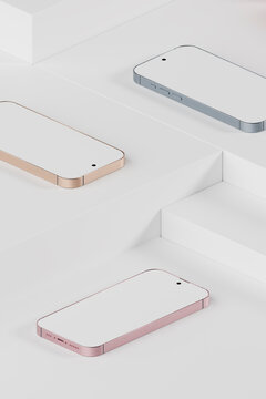 Minimalist smartphone mockup arrangement with blank screens