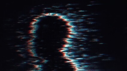 Silhouette of a person with digital distortion and glitch effect.