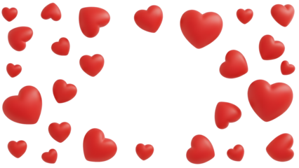 Romantic red heart border frame isolated on a transparent background. Designed for Valentine’s Day layouts, wedding invitations, greeting cards, banners, and creative romantic graphic projects.