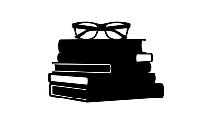 A silhouette of a stack of books with glasses on top, representing education and knowledge. This minimalist design conveys a sense of intellectual pursuit
