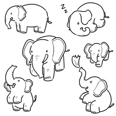 vector set of elephant cartoon