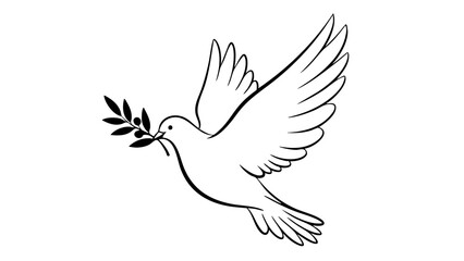 Obraz premium A dove carrying an olive branch, a symbol of peace. The dove is rendered in a simple line art style against a clean background, conveying a sense of hope and tranquility