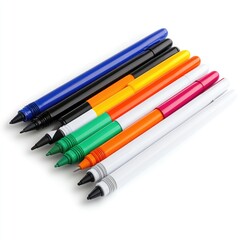 Colorful writing instruments displayed on white background stationery photography creative environment close-up view