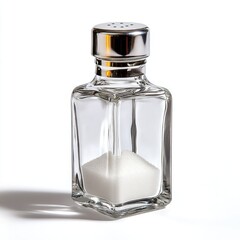 Pouring sugar from a glass salt shaker kitchen counter food photography minimalist design close-up view culinary arts