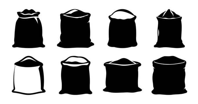 Different shapes and forms of burlap sacks and storage bags in vector format