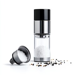 Grinding fresh sea salt and black pepper kitchen counter photography modern home close-up culinary art