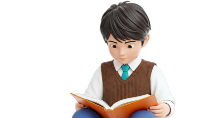 3D Render of a Boy Reading a Book