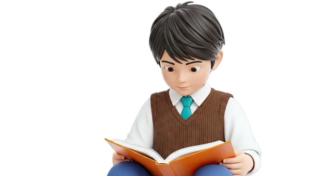3D Render of a Boy Reading a Book - Powered by Adobe
