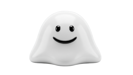 3D White Ghost with Smiling Face