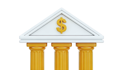 Bank Building Icon with Dollar Sign and Columns