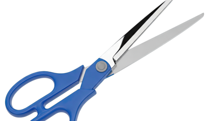 Blue handled scissors with polished metal blades