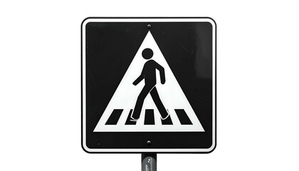 Close-up of a pedestrian crossing sign, a person walking in crosswalk shape, in black and white