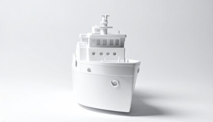 Monochrome Ship Model on White Background - A Study in Minimalism.