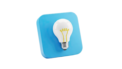 3D Rendering of a Light Bulb on a Blue Square Platform