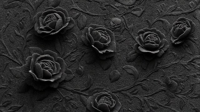 Black roses arranged across textured surface create moody romantic background symbolizing mystery elegance and gothic inspired luxury design