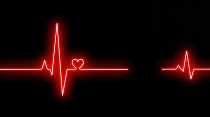 Red neon heartbeat line with heart icon on black background wallpaper

