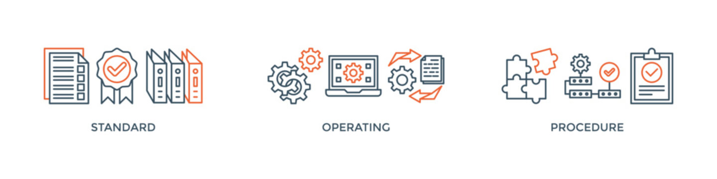 SOP banner web icon vector illustration concept for the standard operating procedure with an icon of instruction, quality, manual, process, operation, sequence, workflow, iteration, and puzzle