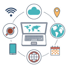 Remote Work Vector Illustration &ndash; Digital Nomad and Online Business Concept