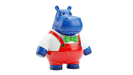 Blue Hippo Toy Wearing Overalls and Bowtie