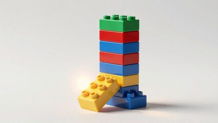 Fototapeta premium Stacked colorful Lego blocks with leaning brick