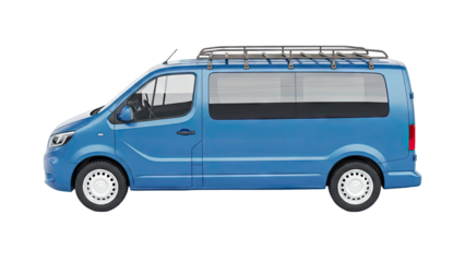 Blue Passenger Van with Roof Rack