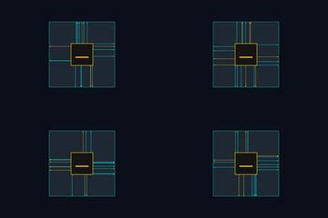 Set of 4 Futuristic AI Microchip Processor Icons. Computer CPU Hardware and Motherboard Circuit Design Elements