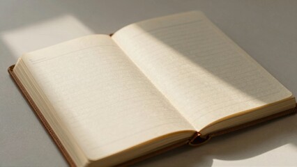 Open notebook with lined pages in sunlight