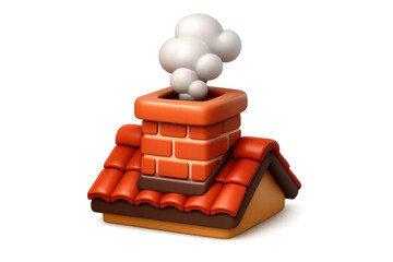 Cozy chimney design with brick texture and smoke for winter decor and icon use