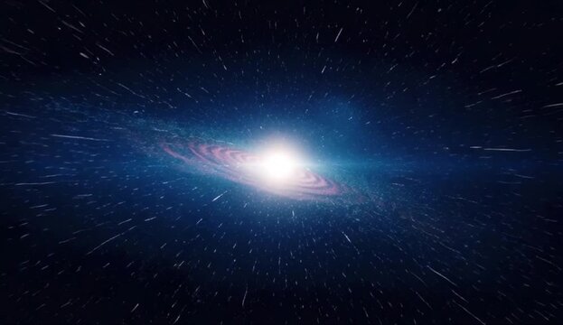 Journey through the cosmos at incredible speed, a vibrant star illuminating the path within a swirling galaxy, creating a mesmerizing spectacle of light and motion in the deep expanse of the universe