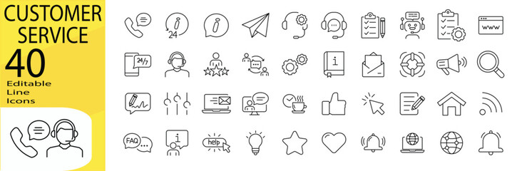 Customer Service icon set. Editable stroke.