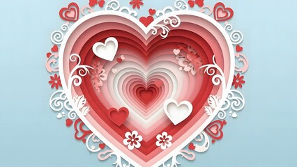 Romantic paper cut heart design with layers of red and white for valentine's day celebration