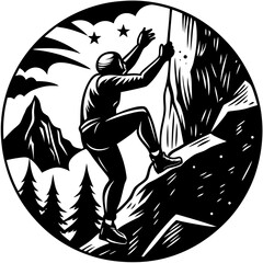 Silhouette of person climbing rock, adventure vector isolated on White Background