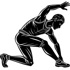 Silhouette of person stretching before run, sports vector isolated on White Background