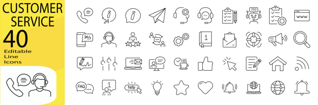Customer Service icon set. Editable stroke.