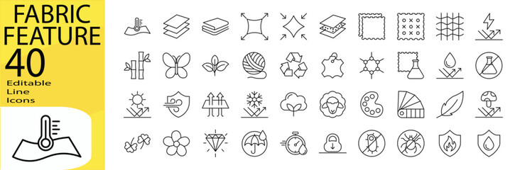 Fabric Feature icon set. Editable stroke.	