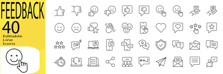 Feedback icon set. Editable stroke.	