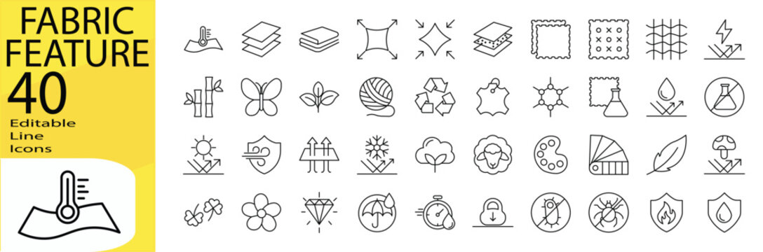 Fabric Feature icon set. Editable stroke.	