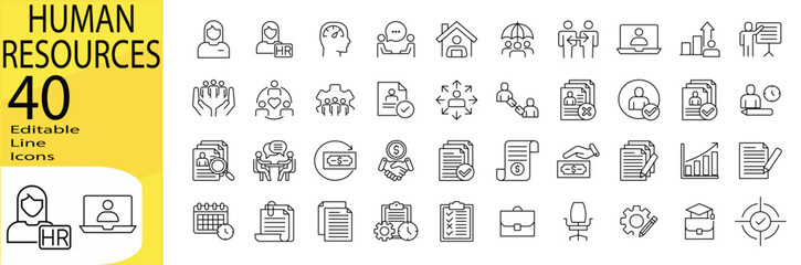 Human Resources icon set. Editable stroke.	