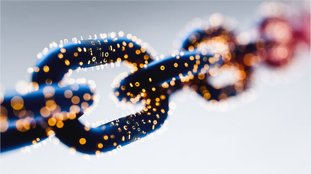 Conceptual Blockchain Link with Binary Data Representing Security and Digital Network Connection - Powered by Adobe