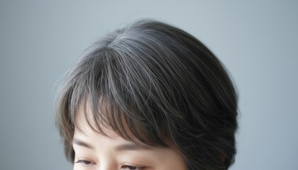 白髪が目立つ女性の頭髪 シルバーヘア