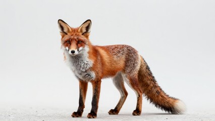 Obraz premium Red fox standing alert on white background
