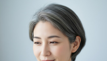 白髪が目立つ女性の頭髪 シルバーヘア