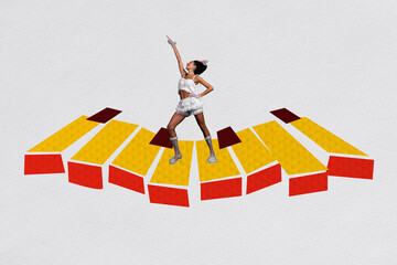 3D collage trend sketch poster of young lady aristocracy vintage historical style opulence play...